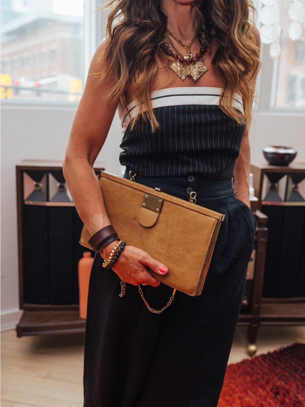 Paris Leather Clutch with Chain Strap